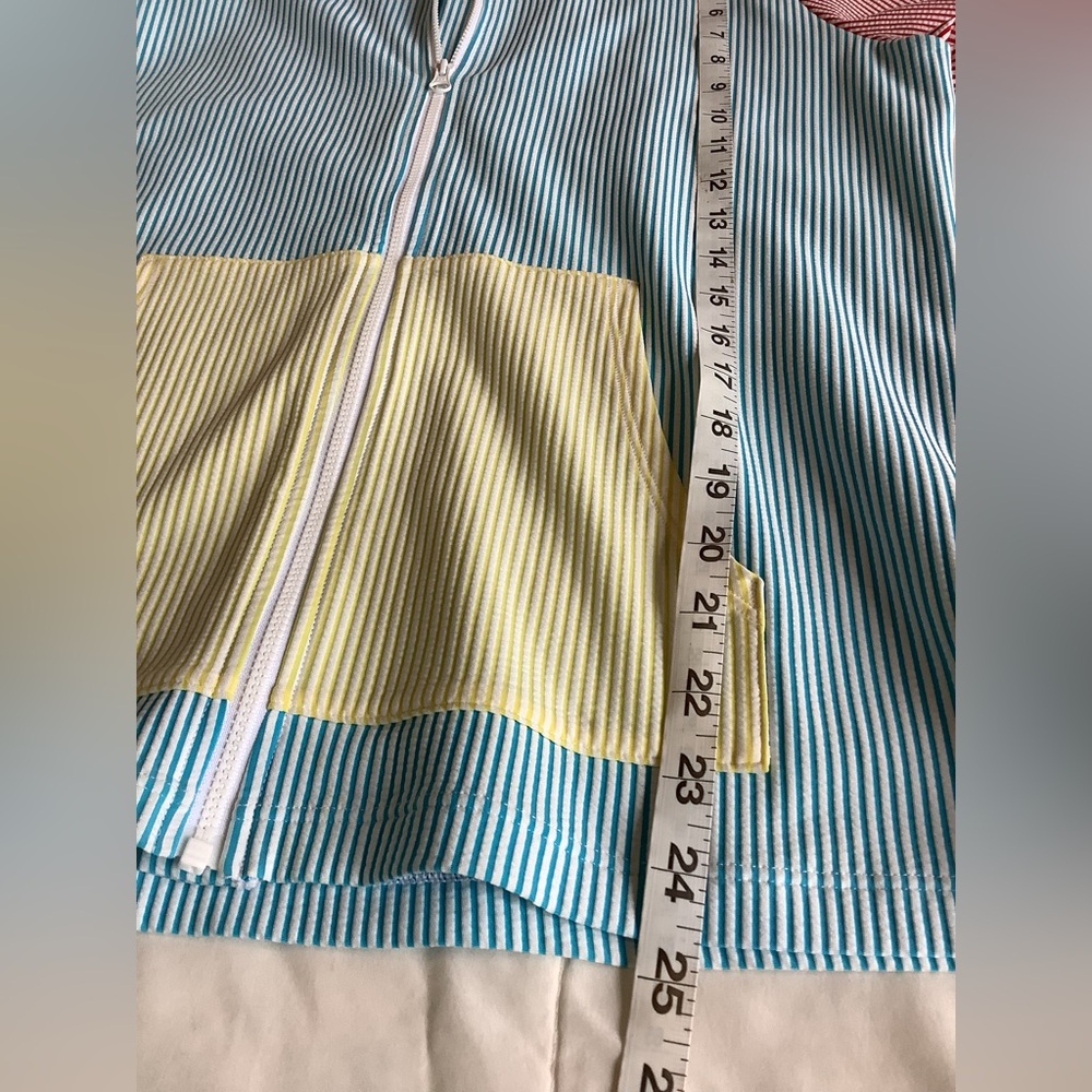 EUC. Lands' End Colorblock Hooded Jacket in Aqua, Pink & Yellow - Picture 7 of 8